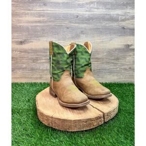 Tim Haul Co Youth - Size 13 - Brown / Green Square Toe Cowboy Boots 5697